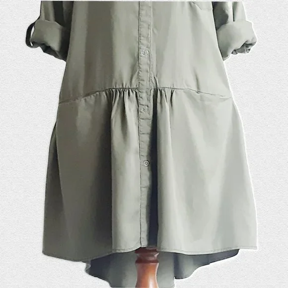 Zara Olive Green Denim Shirt Dress - Size M - Picture 4 of 7